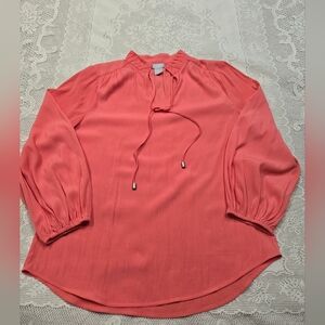 Chico's Vibrant Coral Blouse Sz 4/6 100% Polyester